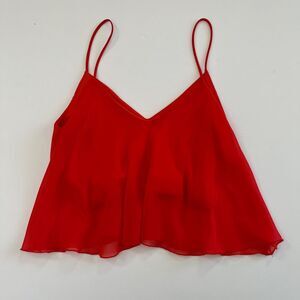 Minimi Womens Red Ruffle Crop Top,‎ Minimi Spaghetti Strap Flowy Red Crop Top 90
